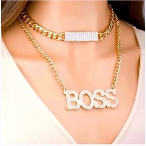 BOSS Gold Clad Rhinestone 2 Tier Necklace
